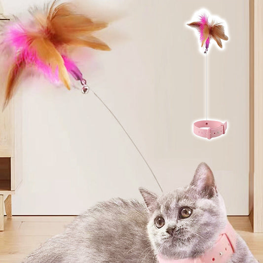 Adjustable Interactive Cat Feather Teaser Wand with Collar