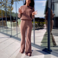 Women's Ribbed Long-Sleeve Tops & Flare Pants 2-Piece Set