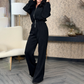 Elegant Long-Sleeve Zip-Up Corduroy Jumpsuit