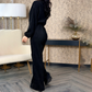 Elegant Long-Sleeve Zip-Up Corduroy Jumpsuit