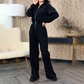 Elegant Long-Sleeve Zip-Up Corduroy Jumpsuit