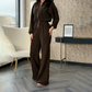 Elegant Long-Sleeve Zip-Up Corduroy Jumpsuit