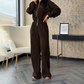 Elegant Long-Sleeve Zip-Up Corduroy Jumpsuit