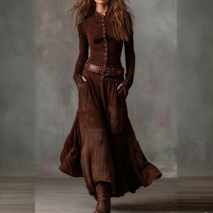 Vintage Stand Collar Button-Down Swing Dress