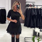 Women’s Sparkling Lace Trim Short-Sleeve Mini Dress | Elegant & Shimmering