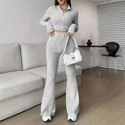 Women's Knit Two-Piece Set Crop Top & Flare Pants