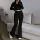 Women's Knit Two-Piece Set Crop Top & Flare Pants