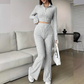 Women's Knit Two-Piece Set Crop Top & Flare Pants