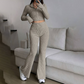 Women's Knit Two-Piece Set Crop Top & Flare Pants