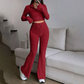 Women's Knit Two-Piece Set Crop Top & Flare Pants