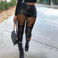 Sexy Lace Patchwork PU Leather Skinny Pants