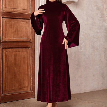 Elegant Velvet Bell Sleeve Maxi Dress
