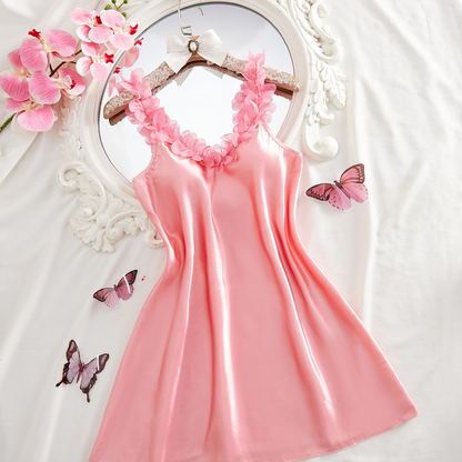 Women's Satin Floral Strap Slip Mini Dress